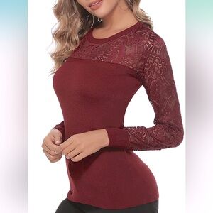 Red or blue lace and knit sweaters!!